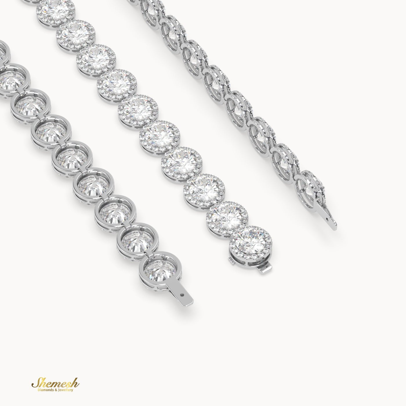 18K Gold Round Diamond Halo Eternity Bracelet - shemesh_diamonds