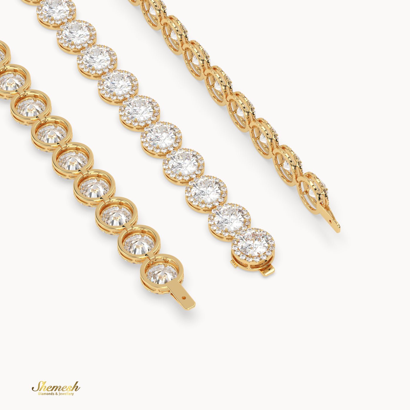 18K Gold Round Diamond Halo Half Eternity Bracelet - shemesh_diamonds