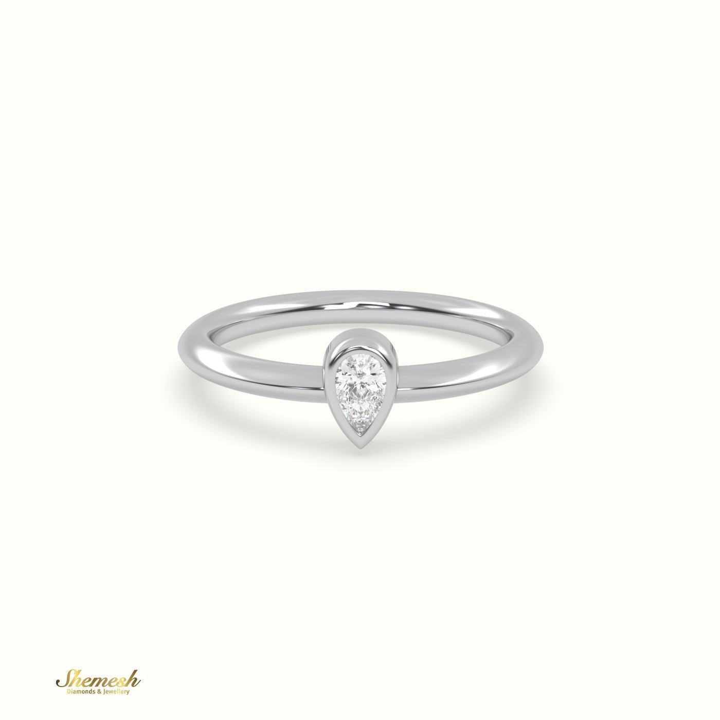 18K Gold Pear Diamond Bezel Set Solitaire Engagement Ring - shemesh_diamonds