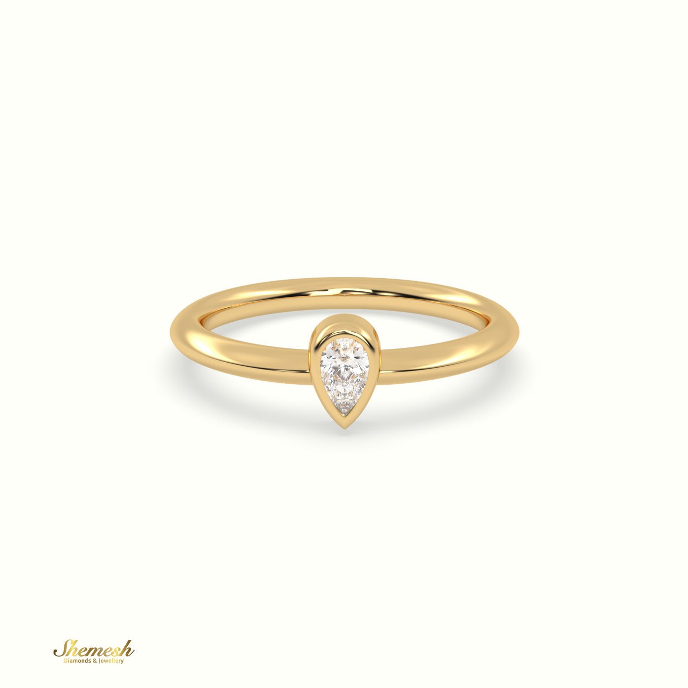 18K Gold Pear Diamond Bezel Set Solitaire Engagement Ring - shemesh_diamonds