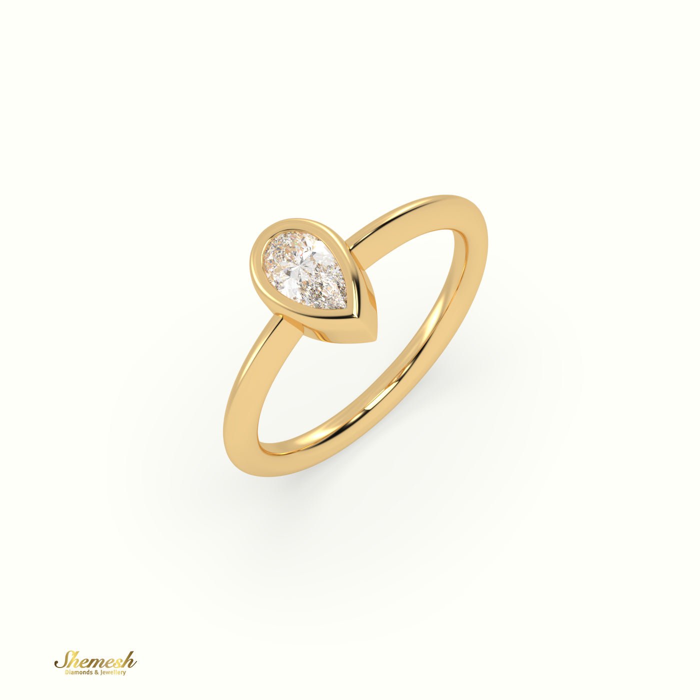 18K Gold 1 Pear Diamond Bezel Set Solitaire Engagement Ring - shemesh_diamonds