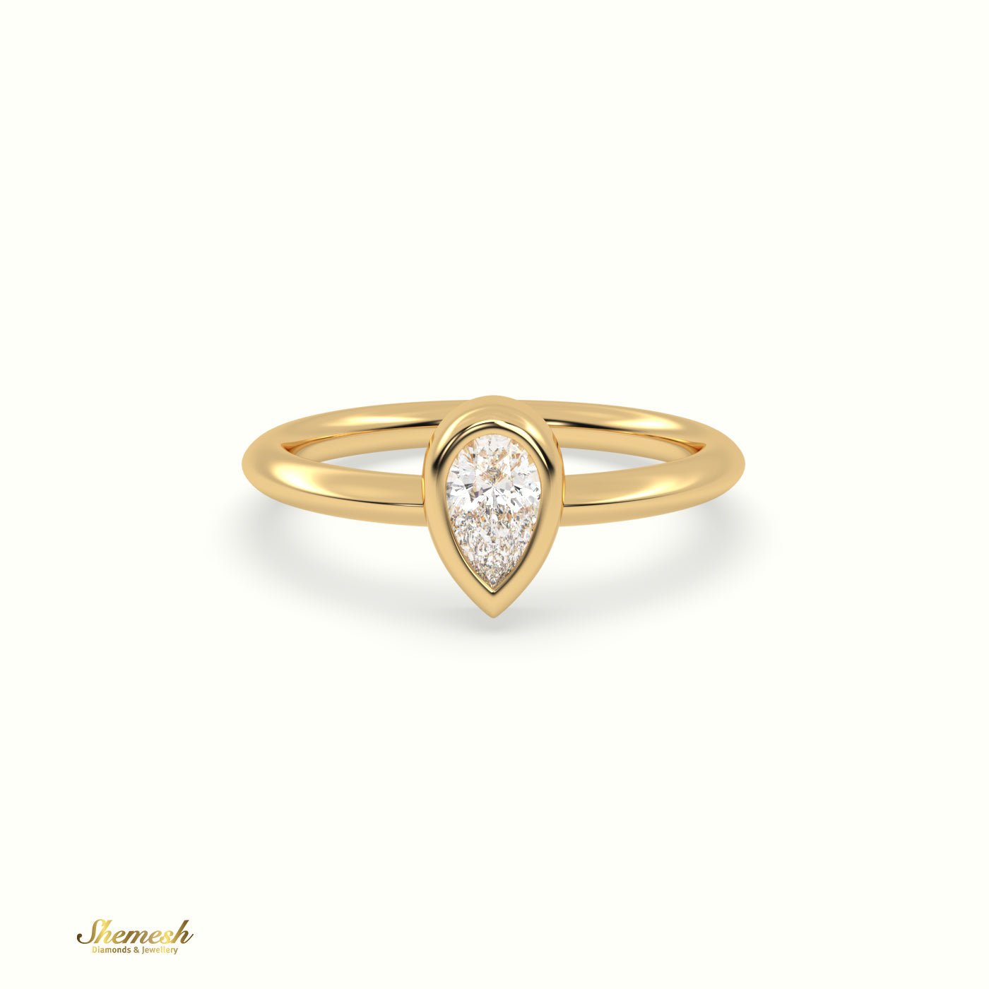 18K Gold 1 Pear Diamond Bezel Set Solitaire Engagement Ring - shemesh_diamonds