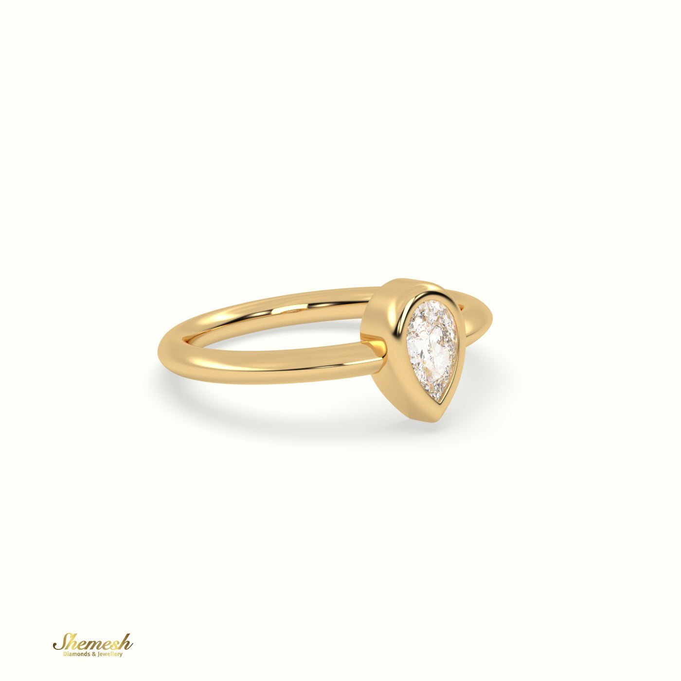 18K Gold 1 Pear Diamond Bezel Set Solitaire Engagement Ring - shemesh_diamonds