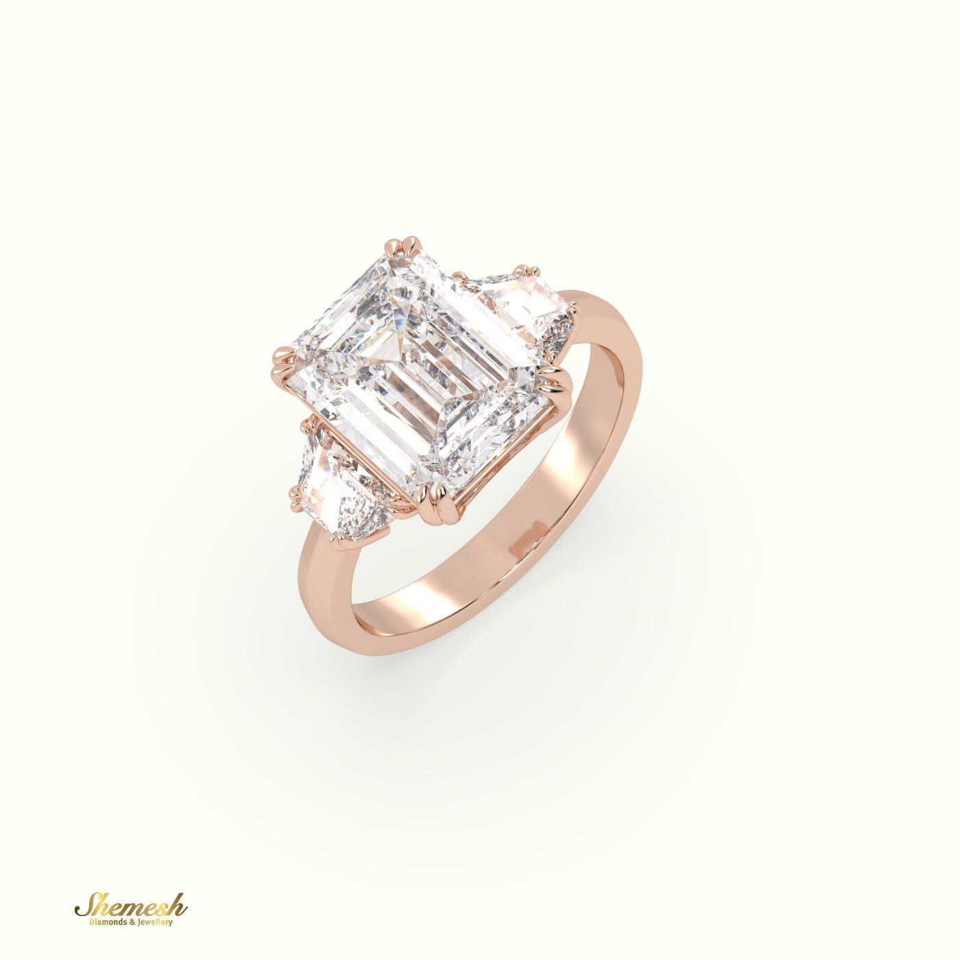 18K Gold 4 Prongs Round Diamond Solitaire Engagement Ring with 3 row pave set band - shemesh_diamonds