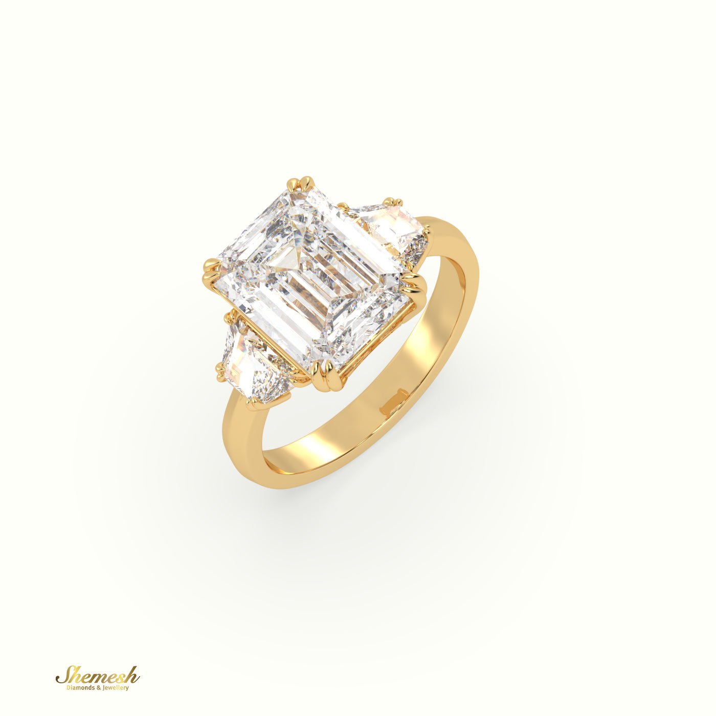 18K Gold 4 Prongs Round Diamond Solitaire Engagement Ring with 3 row pave set band - shemesh_diamonds