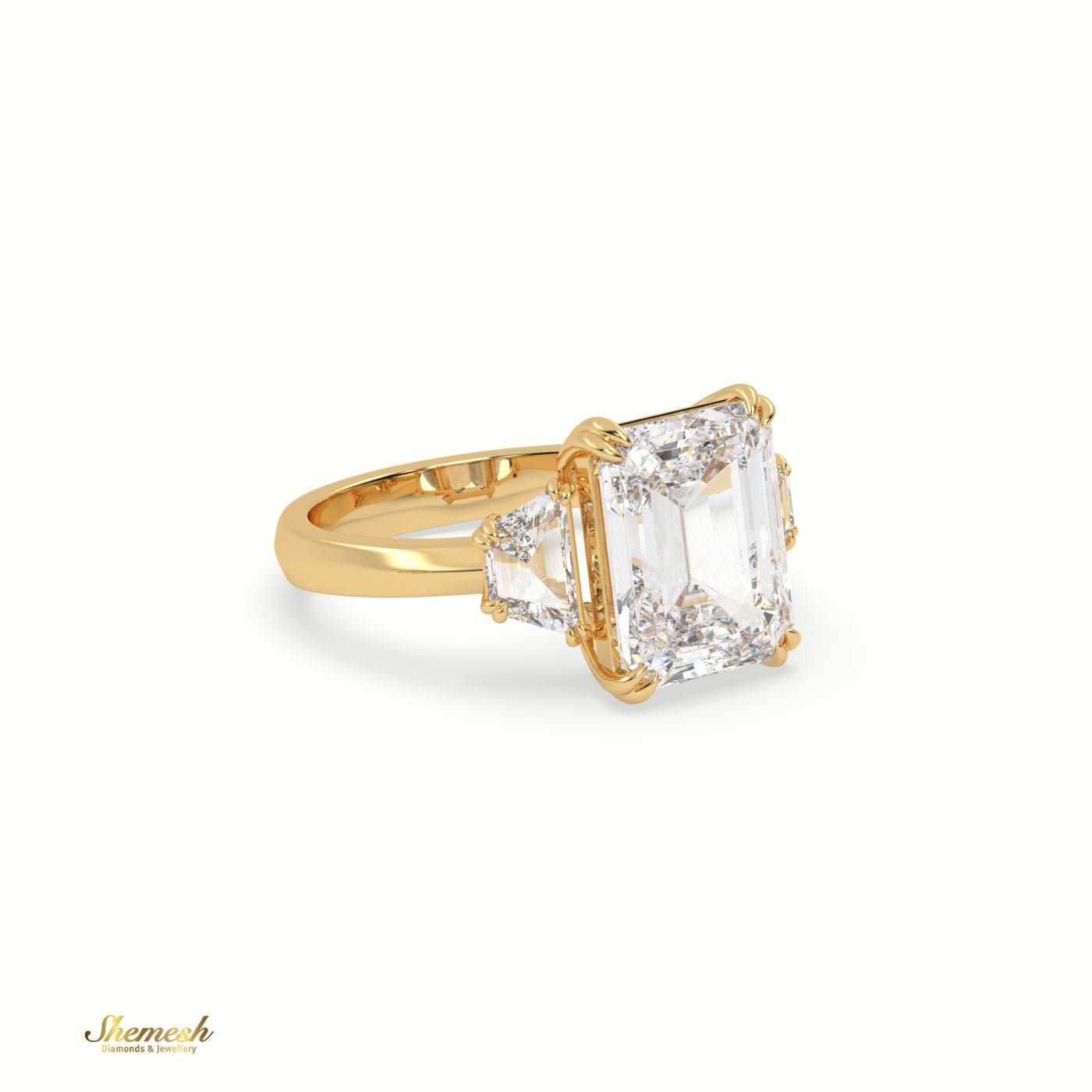 18K Gold 4 Prongs Round Diamond Solitaire Engagement Ring with 3 row pave set band - shemesh_diamonds