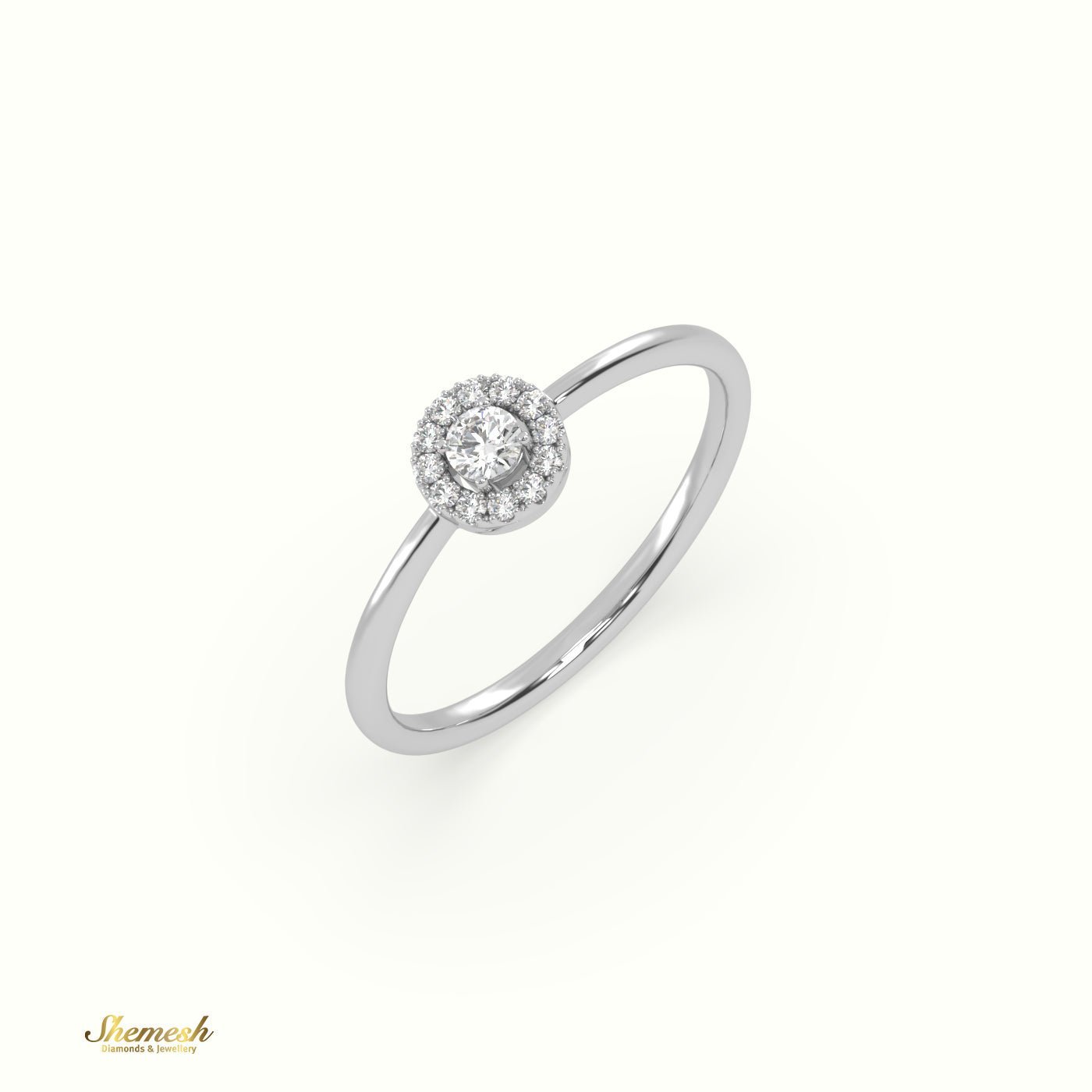 18K Gold 4 Prongs Round Diamond Halo Engagement Ring with Plain Band - shemesh_diamonds