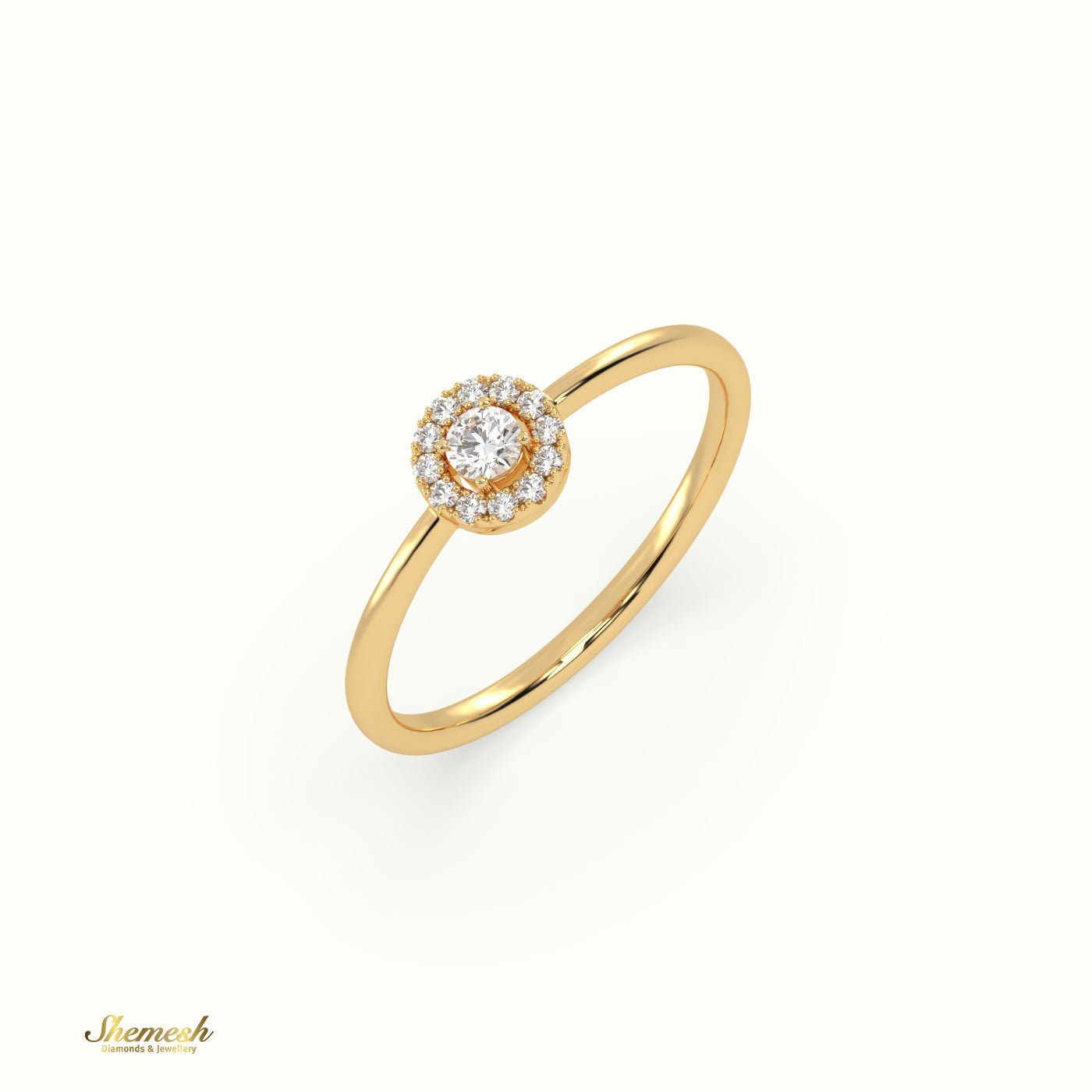 18K Gold 4 Prongs Round Diamond Halo Engagement Ring with Plain Band - shemesh_diamonds