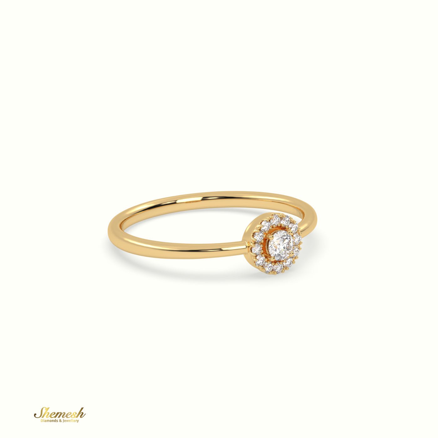 18K Gold 4 Prongs Round Diamond Halo Engagement Ring with Plain Band - shemesh_diamonds