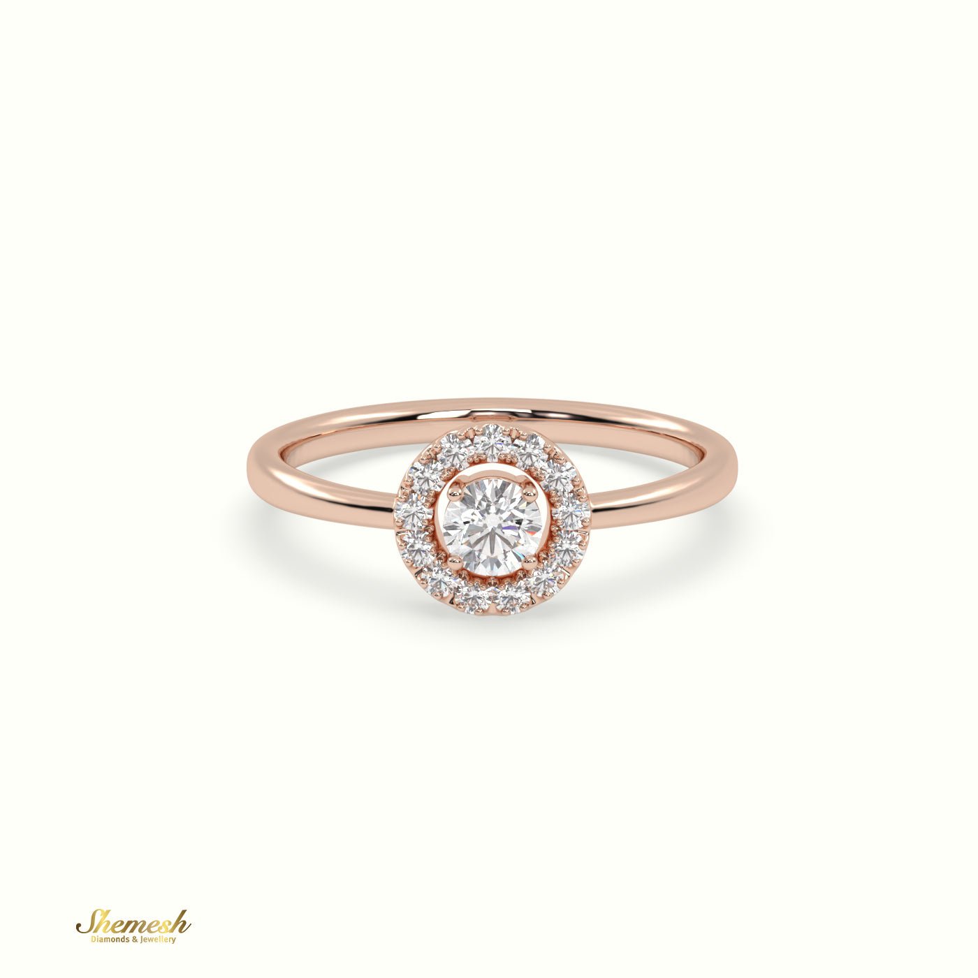 18K Gold 4 Prongs Round Diamond Halo Engagement Ring - shemesh_diamonds