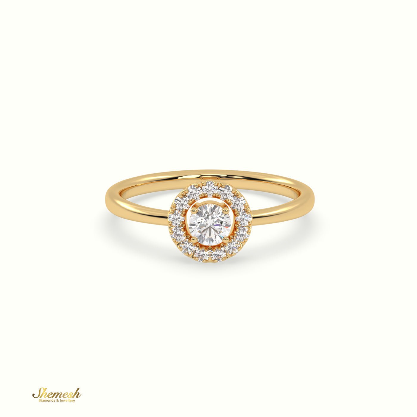 18K Gold 4 Prongs Round Diamond Halo Engagement Ring - shemesh_diamonds