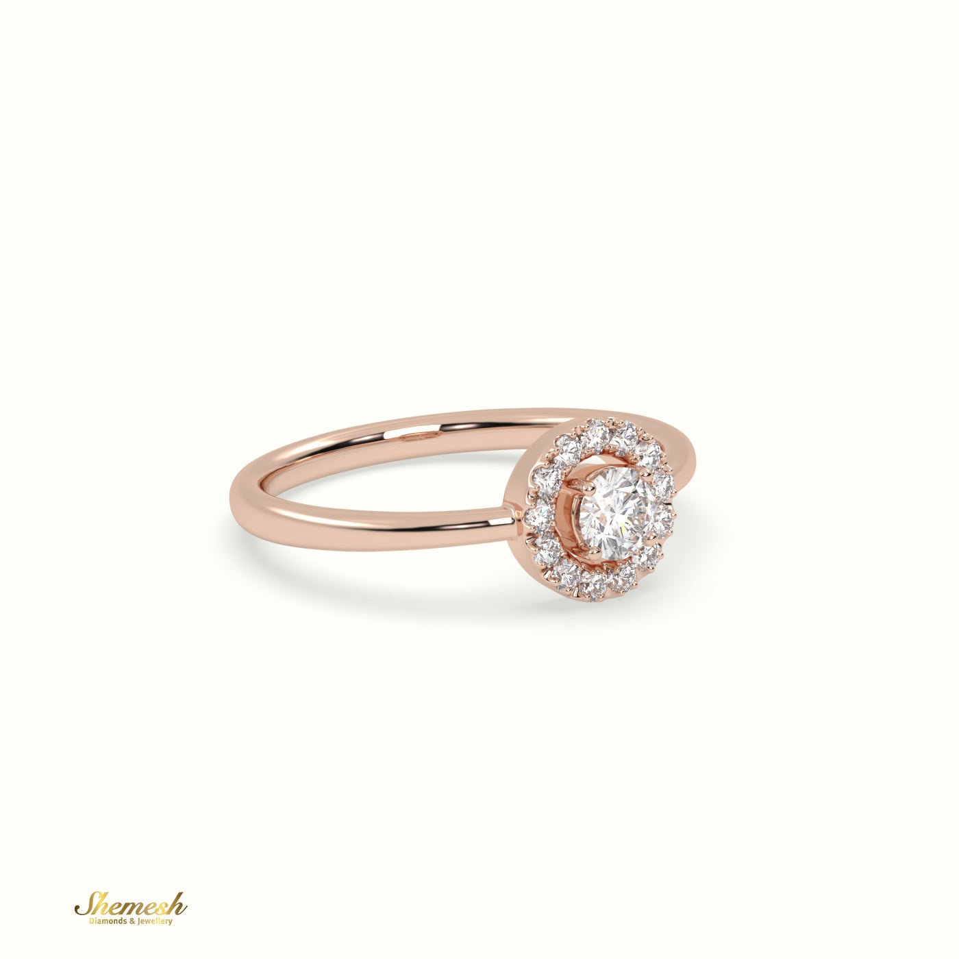 18K Gold 4 Prongs Round Diamond Halo Engagement Ring - shemesh_diamonds