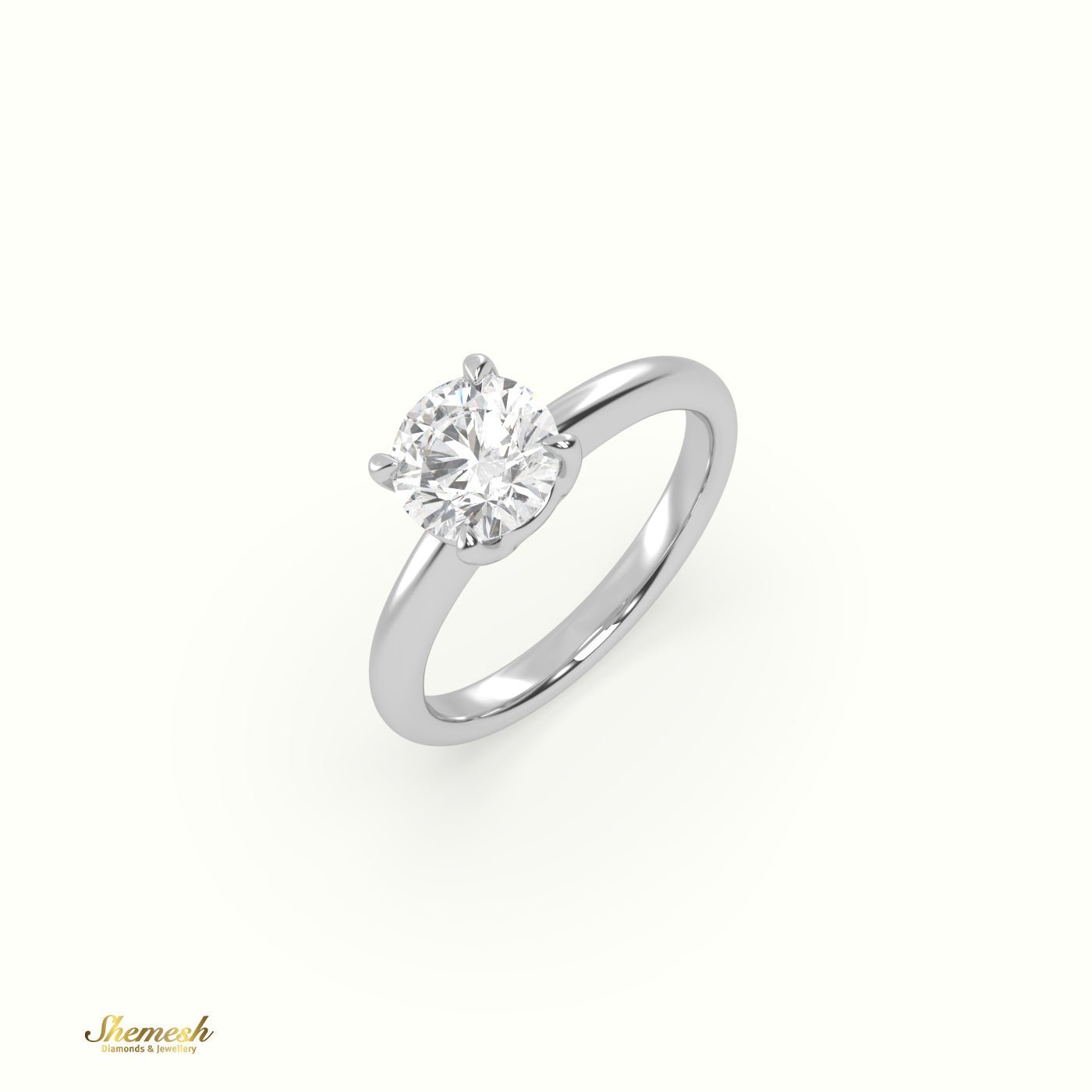 18K Gold 4 Prongs Round Diamond Halo Engagement Ring with Plain Band - shemesh_diamonds