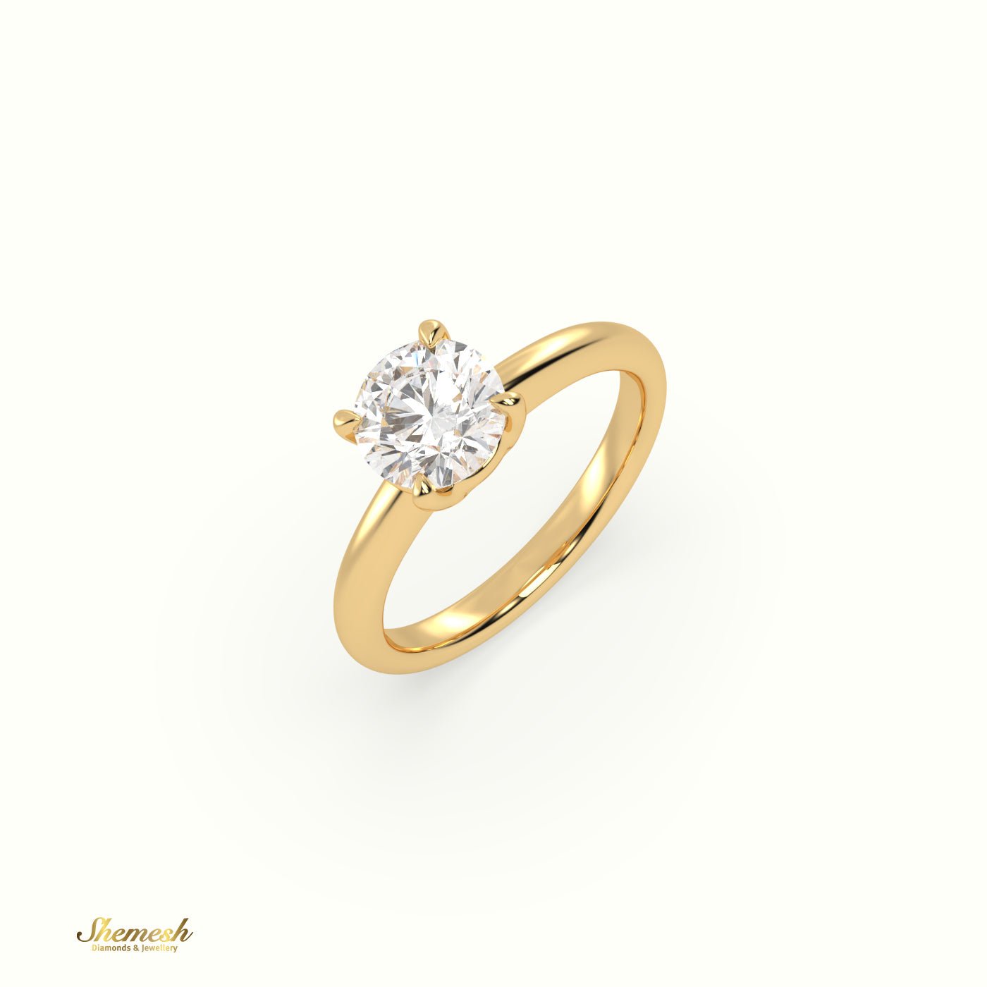 18K Gold 4 Prongs Round Diamond Halo Engagement Ring with Plain Band - shemesh_diamonds