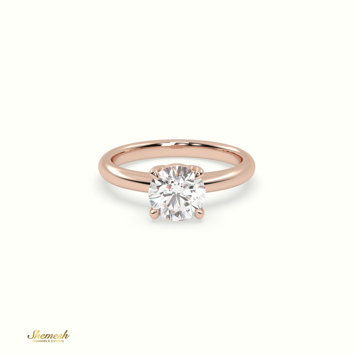 18K Gold 4 Prongs Round Diamond Halo Engagement Ring with Plain Band - shemesh_diamonds