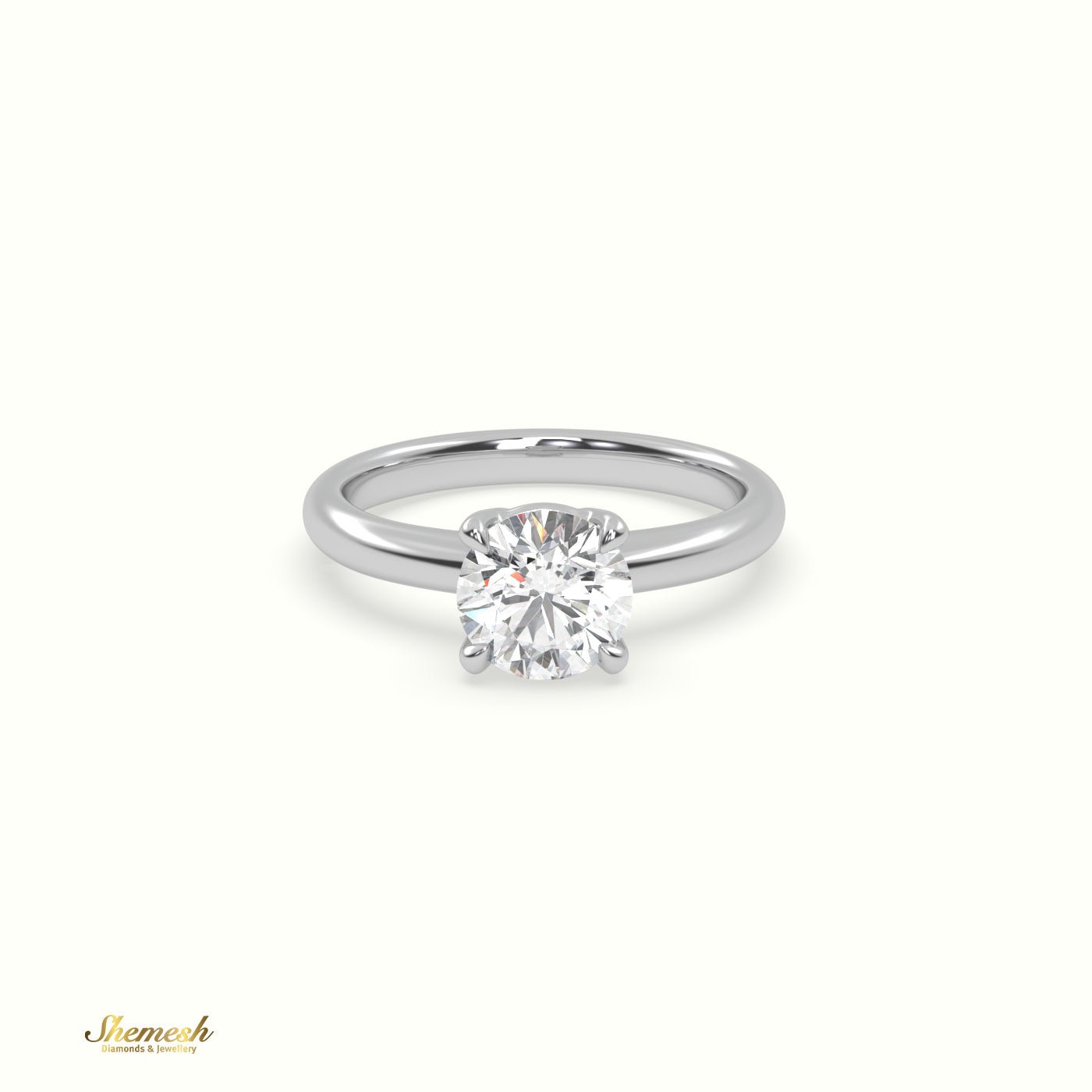 18K Gold 4 Prongs Round Diamond Halo Engagement Ring with Plain Band - shemesh_diamonds