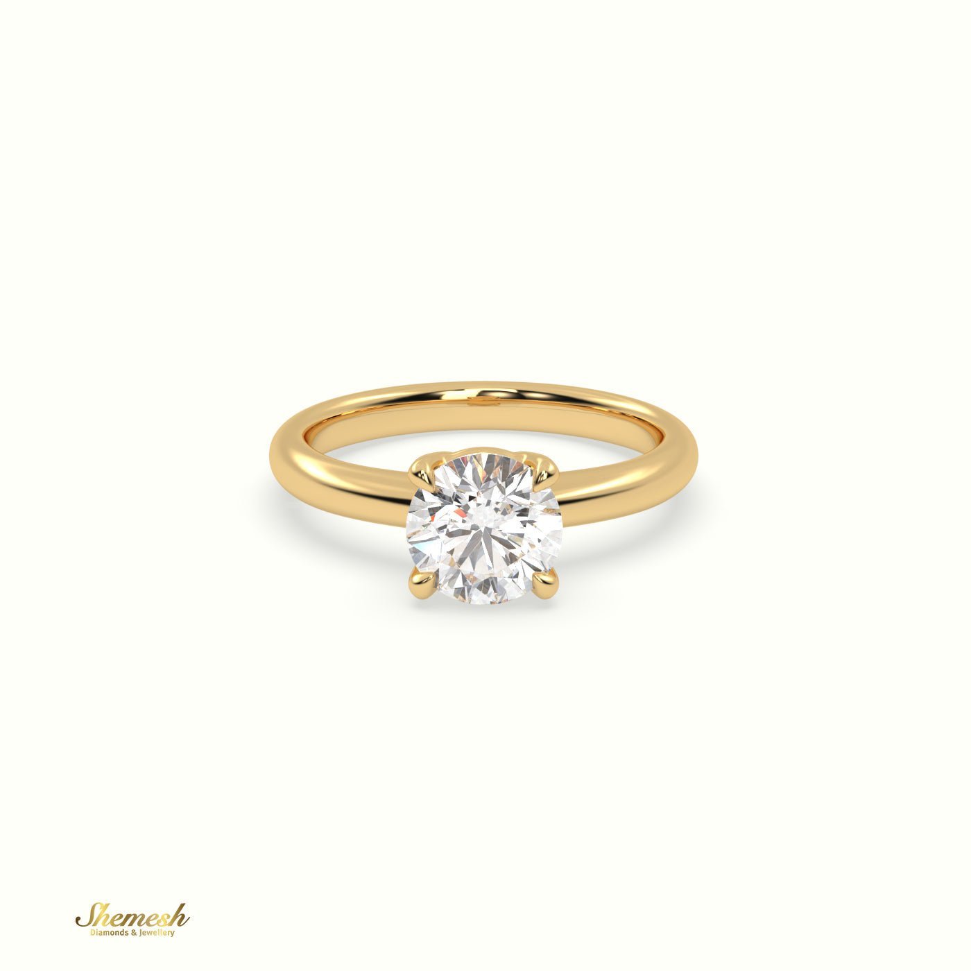 18K Gold 4 Prongs Round Diamond Halo Engagement Ring with Plain Band - shemesh_diamonds