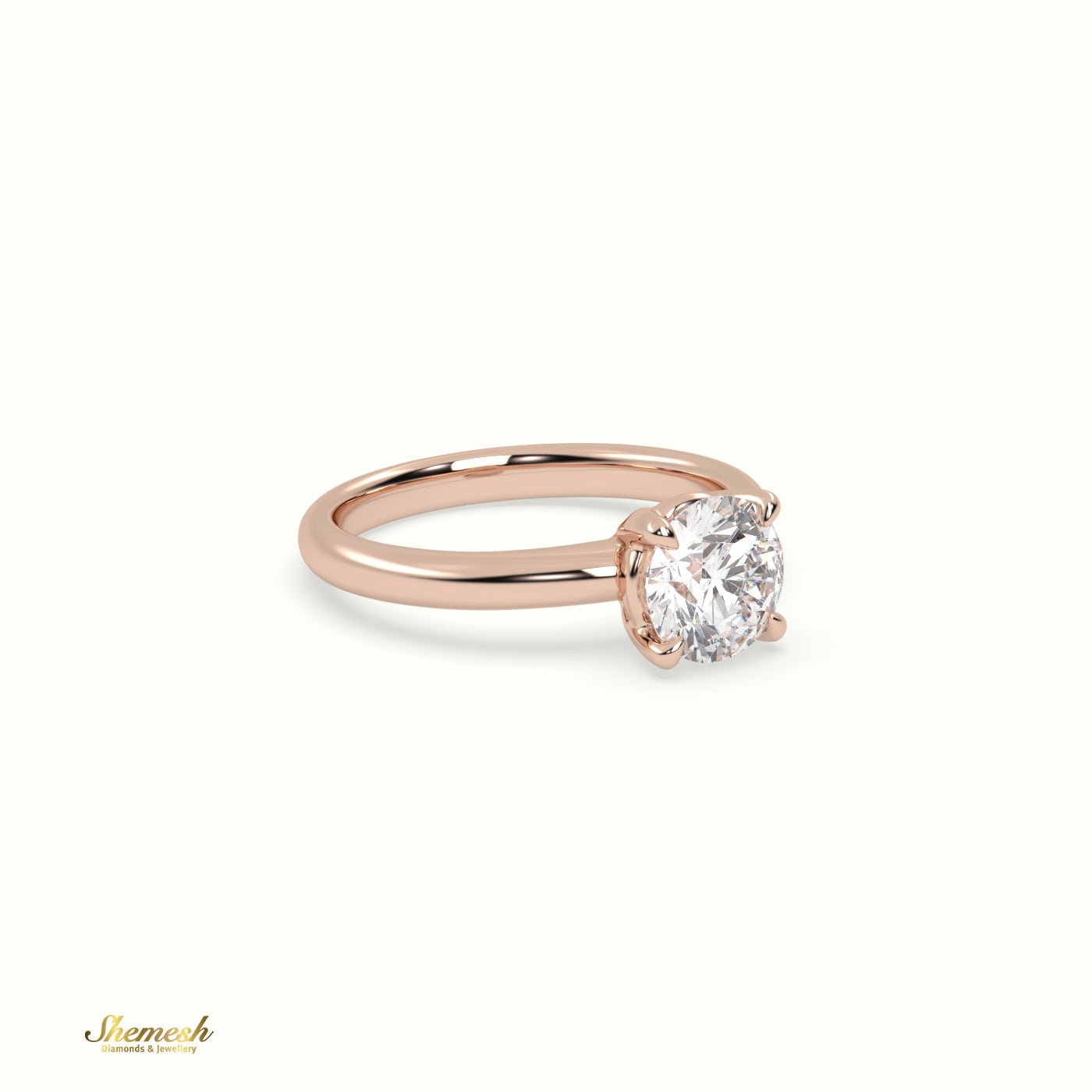 18K Gold 4 Prongs Round Diamond Halo Engagement Ring with Plain Band - shemesh_diamonds