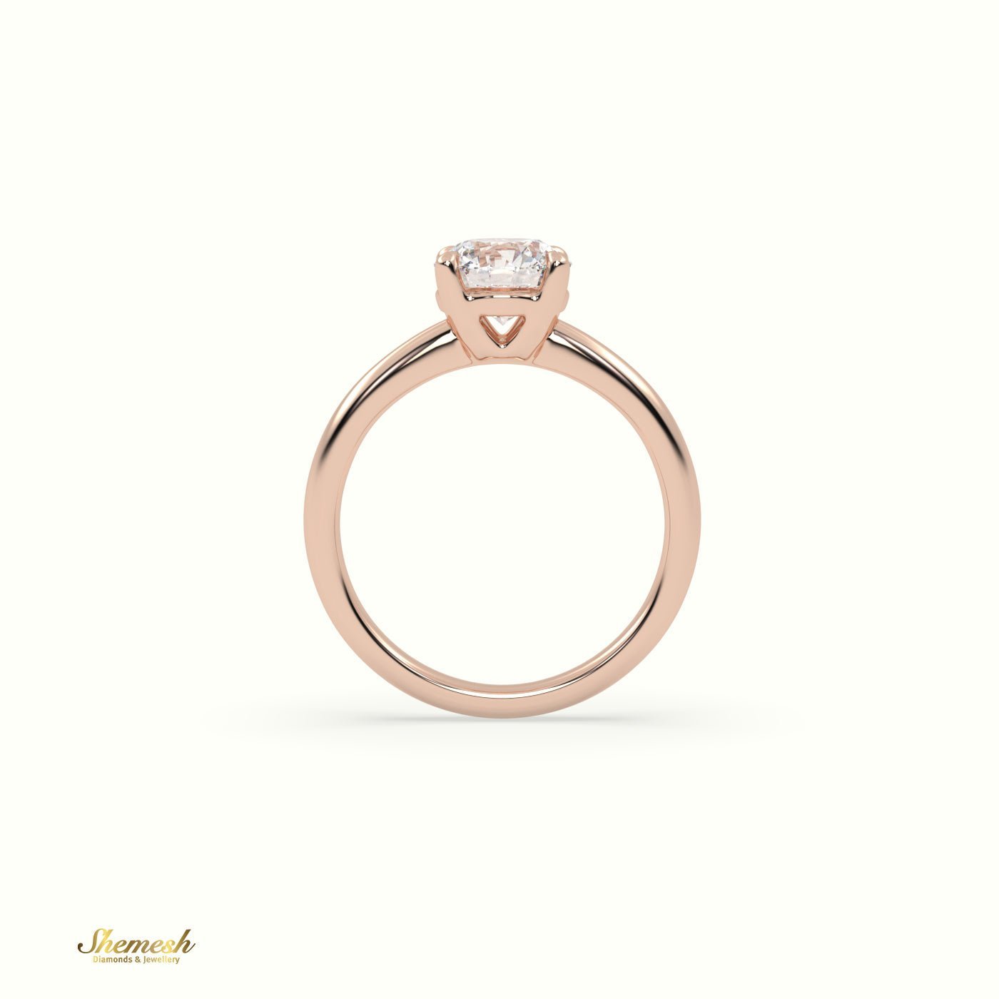 18K Gold 4 Prongs Round Diamond Halo Engagement Ring with Plain Band - shemesh_diamonds