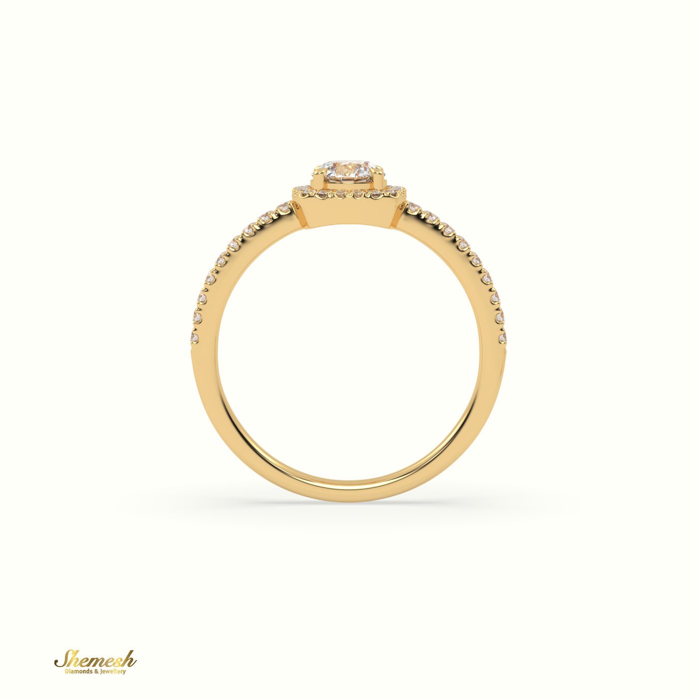 18K Gold 4 Prongs Round Diamond Halo Engagement Ring with Pave set band - shemesh_diamonds