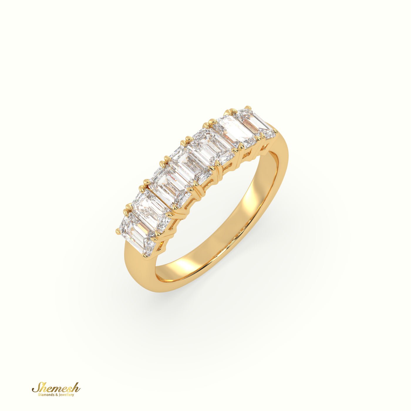 18K Gold 4 Prongs 7 Emerald Diamonds Half Eternity Wedding Ring - shemesh_diamonds