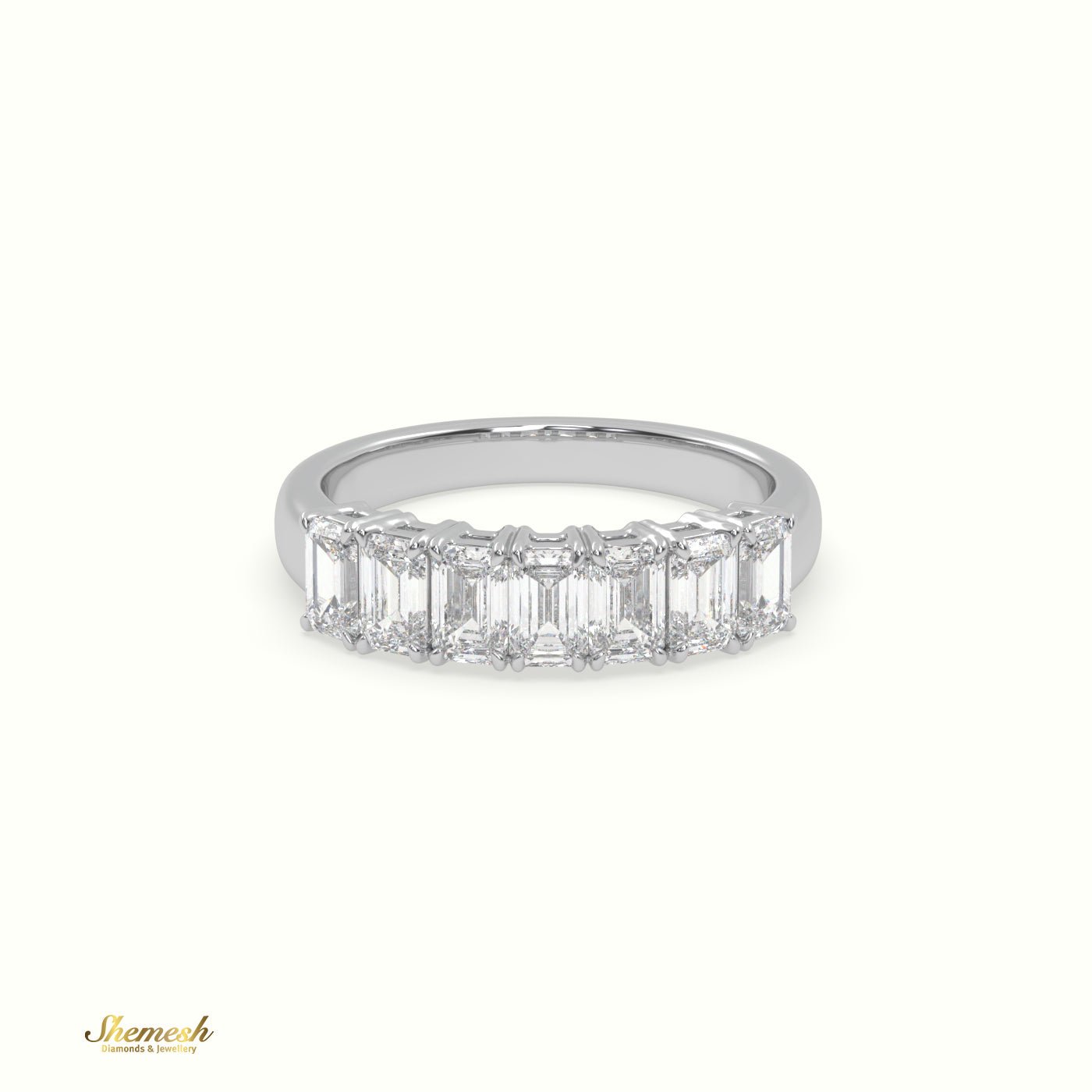 18K Gold 4 Prongs 7 Emerald Diamonds Half Eternity Wedding Ring - shemesh_diamonds