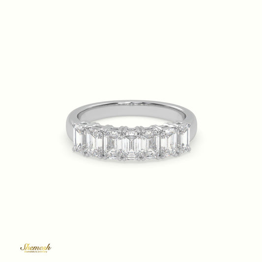 18K Gold 4 Prongs 7 Emerald Diamonds Half Eternity Wedding Ring - shemesh_diamonds