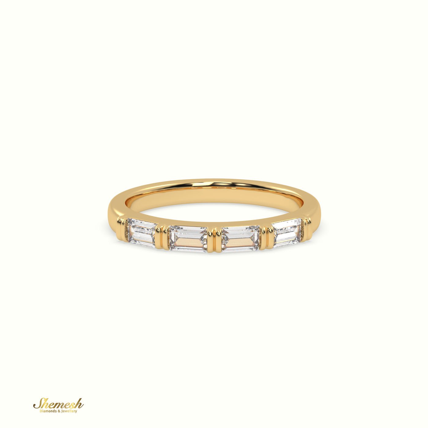 18K Gold 4 Emerald Diamond Half Eternity Wedding Ring - shemesh_diamonds