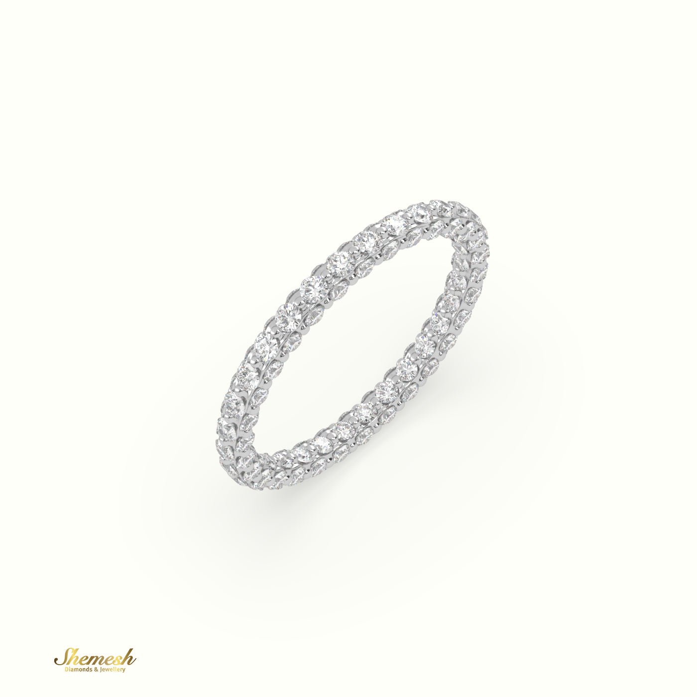 18K Gold Round Diamond Three Row Wedding Ring - shemesh_diamonds