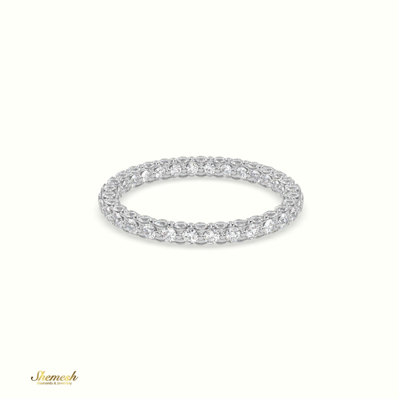 18K Gold Round Diamond Three Row Wedding Ring - shemesh_diamonds