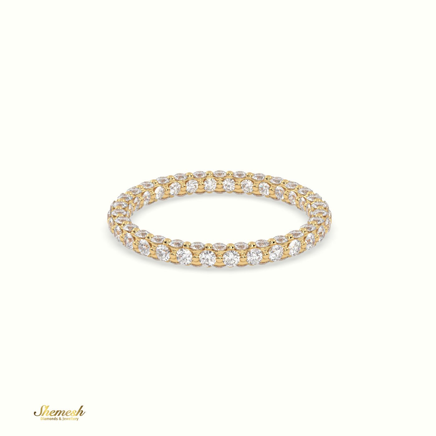 18K Gold Round Diamond Three Row Wedding Ring - shemesh_diamonds