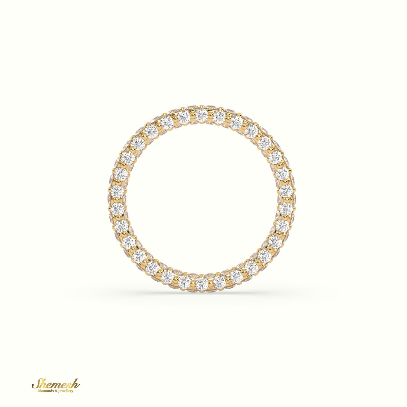 18K Gold Round Diamond Three Row Wedding Ring - shemesh_diamonds