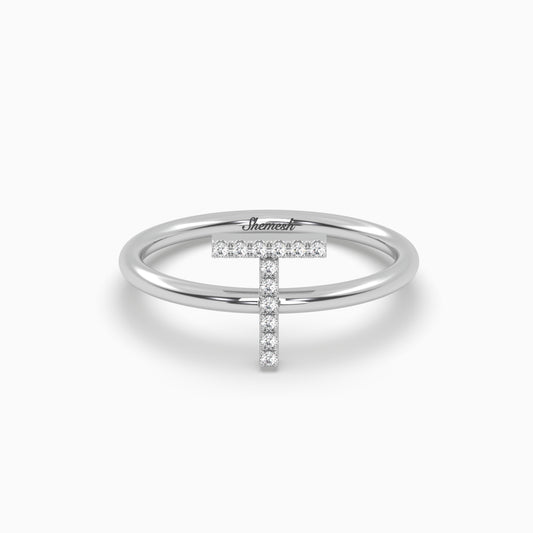 18K Gold "T" Initial Ring - shemesh_diamonds