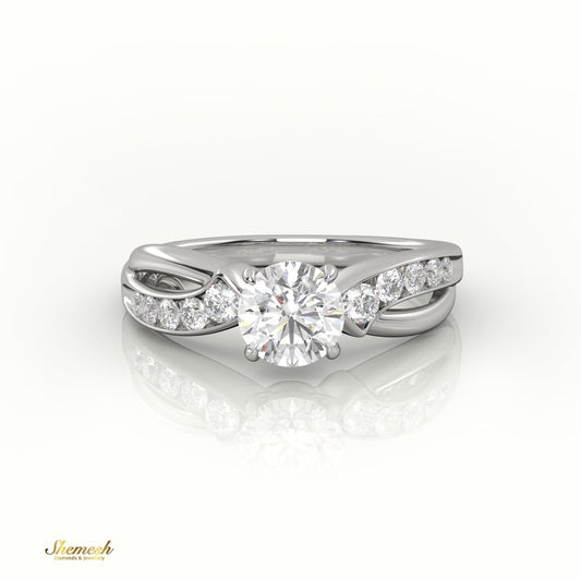 18K Gold 4 Prongs Round Cut Diamond Engagement Ring with Twisted Designer Band - shemesh_diamonds