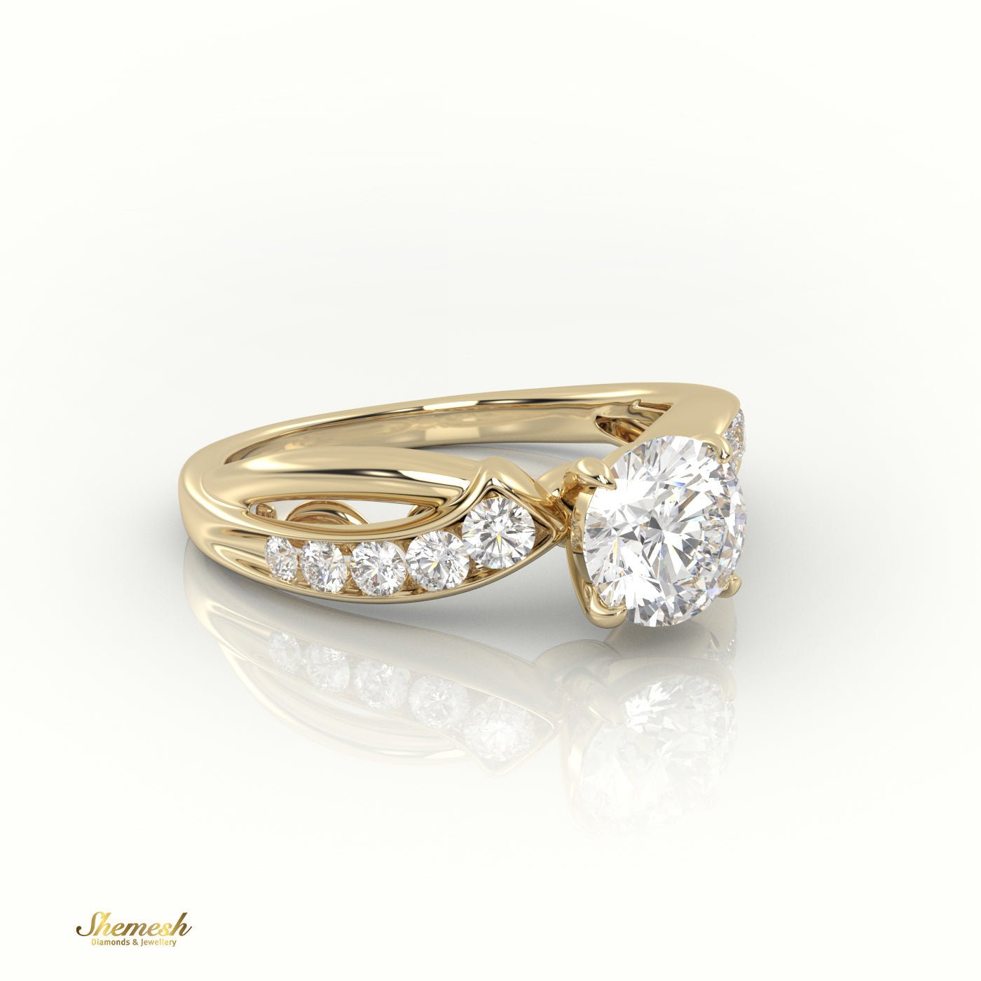 18K Gold 4 Prongs Round Cut Diamond Engagement Ring with Twisted Designer Band - shemesh_diamonds