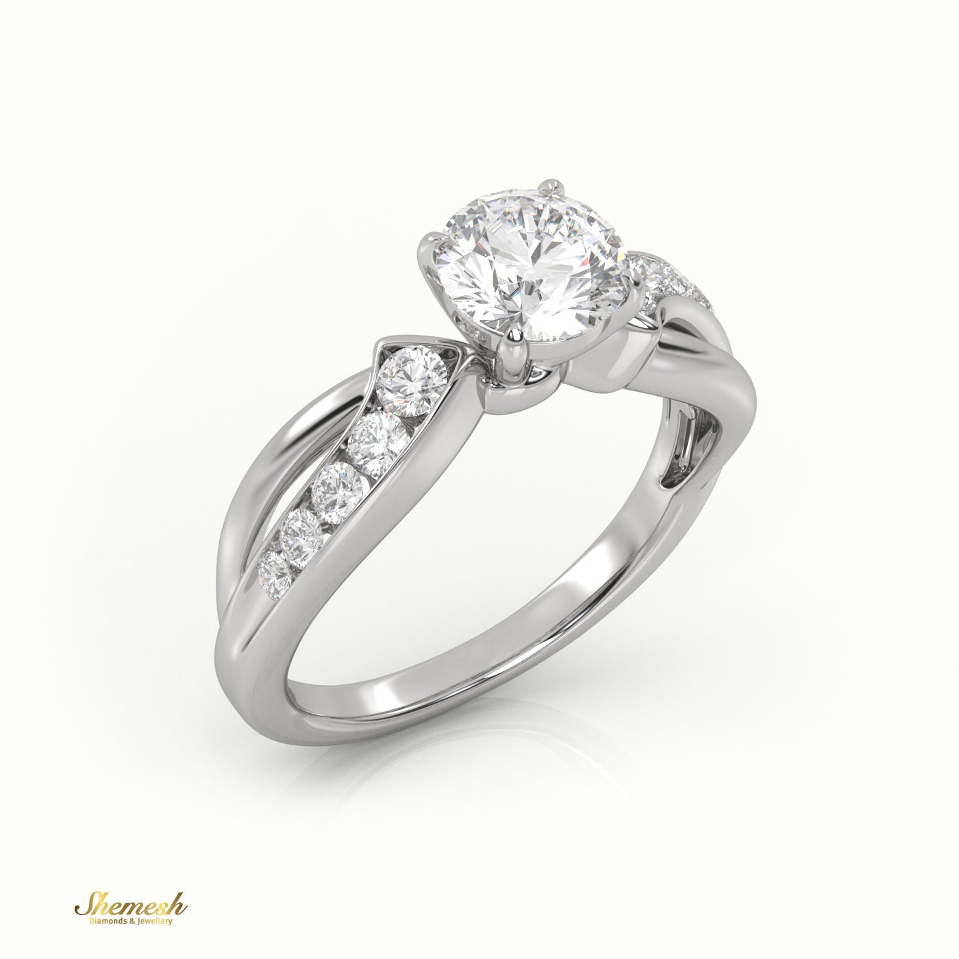 18K Gold 4 Prongs Round Cut Diamond Engagement Ring with Twisted Designer Band - shemesh_diamonds