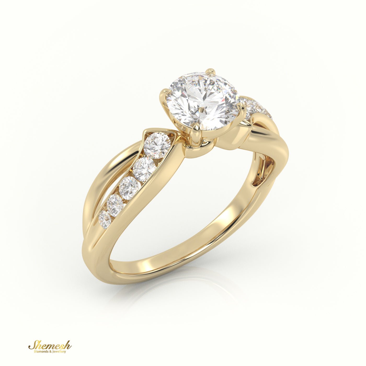 18K Gold 4 Prongs Round Cut Diamond Engagement Ring with Twisted Designer Band - shemesh_diamonds