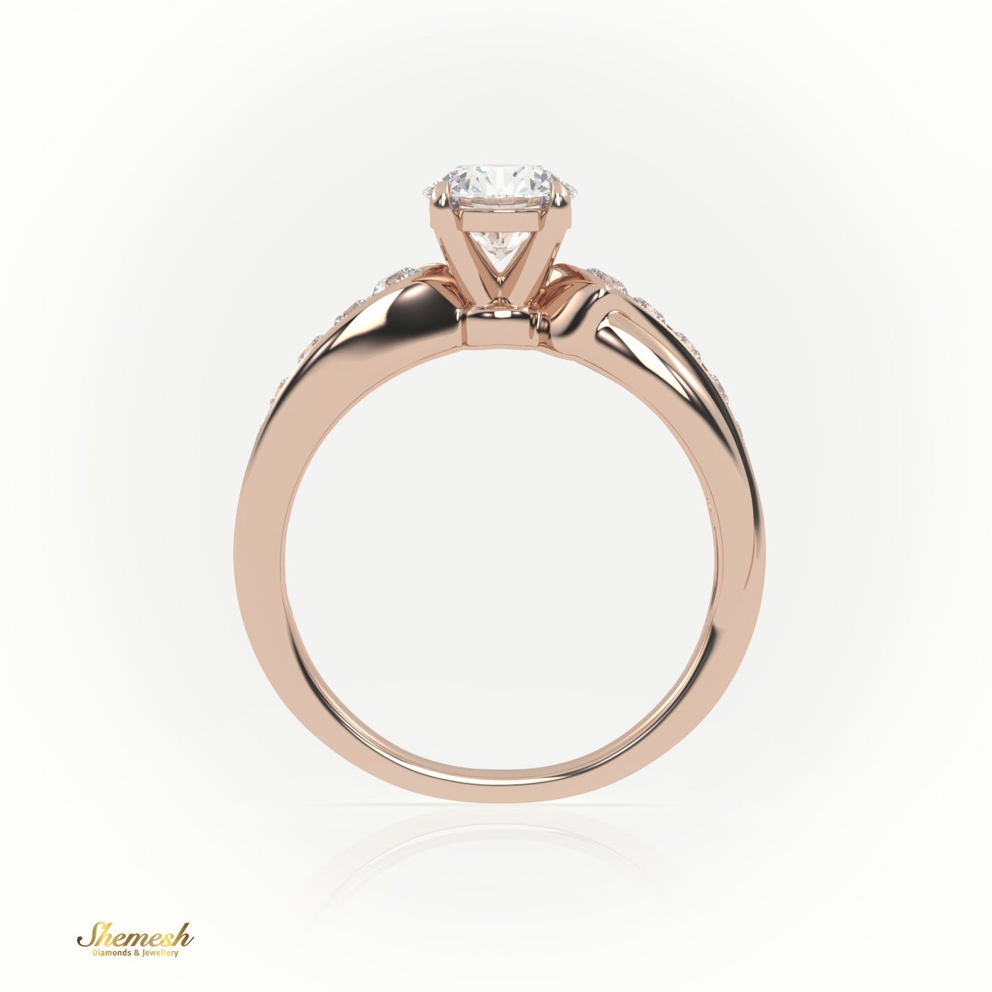 18K Gold 4 Prongs Round Cut Diamond Engagement Ring with Twisted Designer Band - shemesh_diamonds