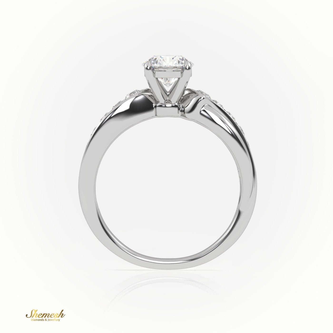 18K Gold 4 Prongs Round Cut Diamond Engagement Ring with Twisted Designer Band - shemesh_diamonds