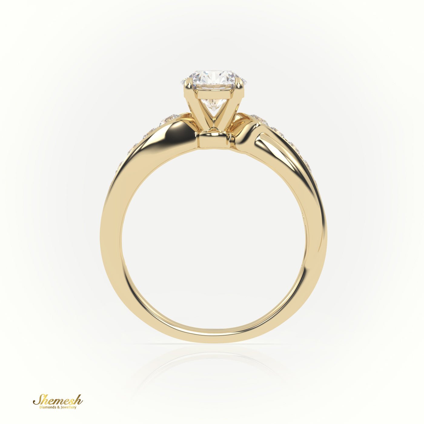 18K Gold 4 Prongs Round Cut Diamond Engagement Ring with Twisted Designer Band - shemesh_diamonds