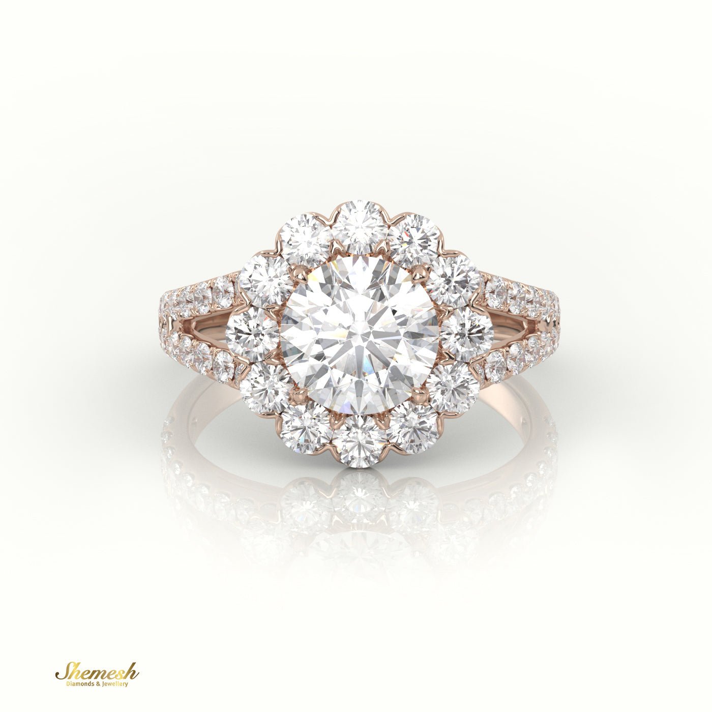 18K Gold 4 Prongs Round Cut Diamond Halo Style Engagement Ring - shemesh_diamonds