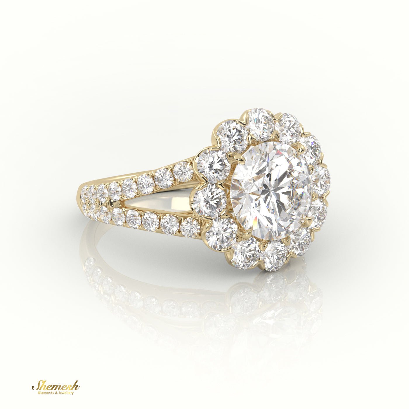 18K Gold 4 Prongs Round Cut Diamond Halo Style Engagement Ring - shemesh_diamonds