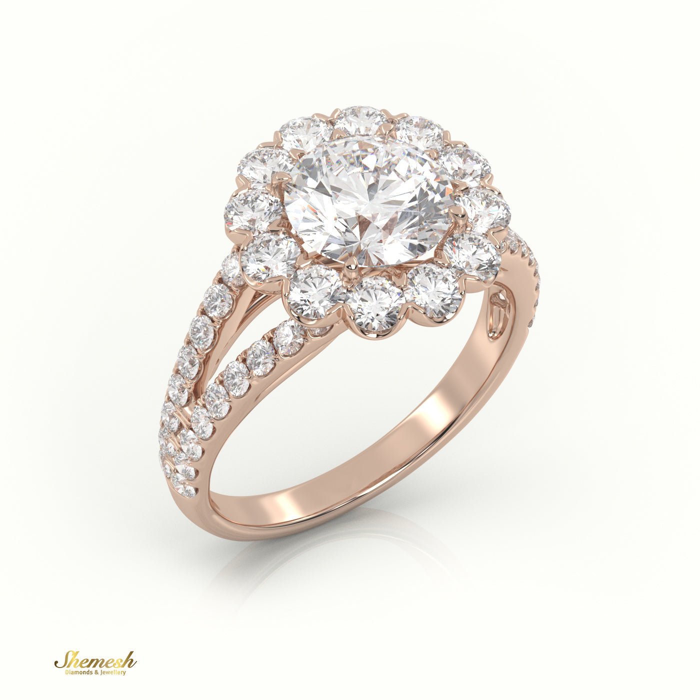 18K Gold 4 Prongs Round Cut Diamond Halo Style Engagement Ring - shemesh_diamonds