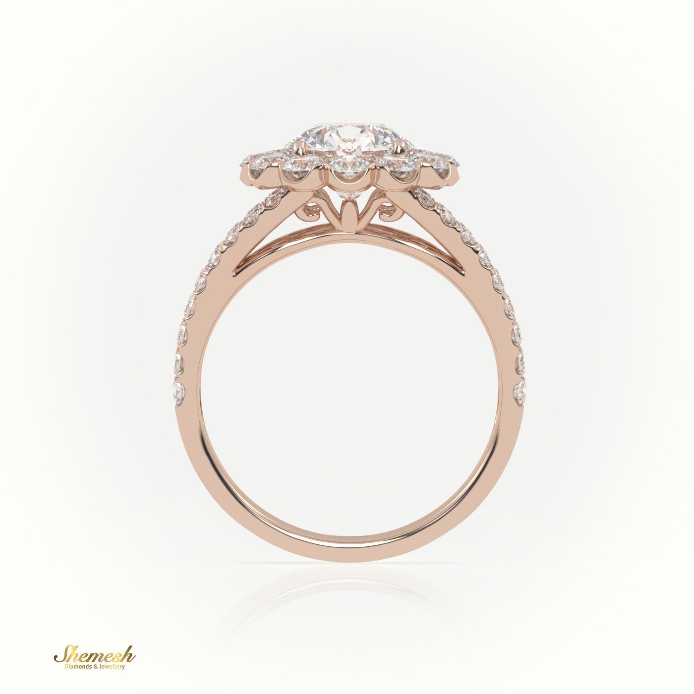 18K Gold 4 Prongs Round Cut Diamond Halo Style Engagement Ring - shemesh_diamonds