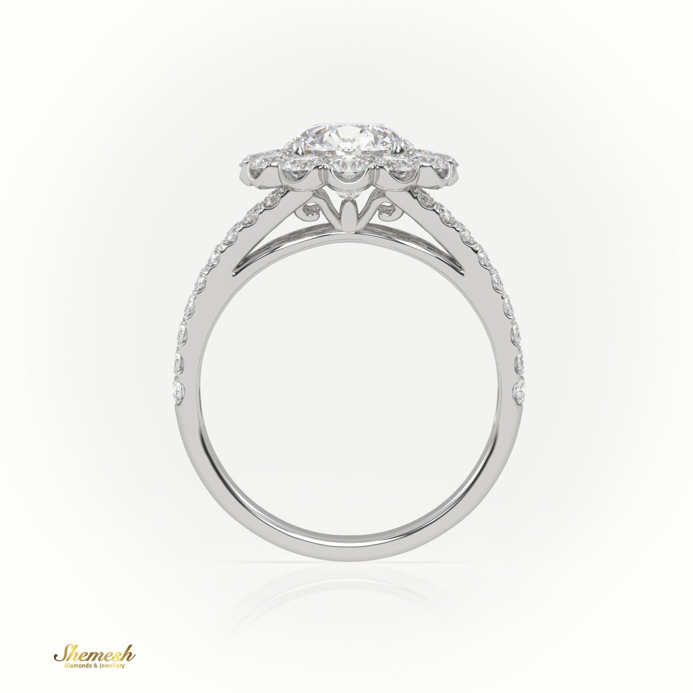 18K Gold 4 Prongs Round Cut Diamond Halo Style Engagement Ring - shemesh_diamonds