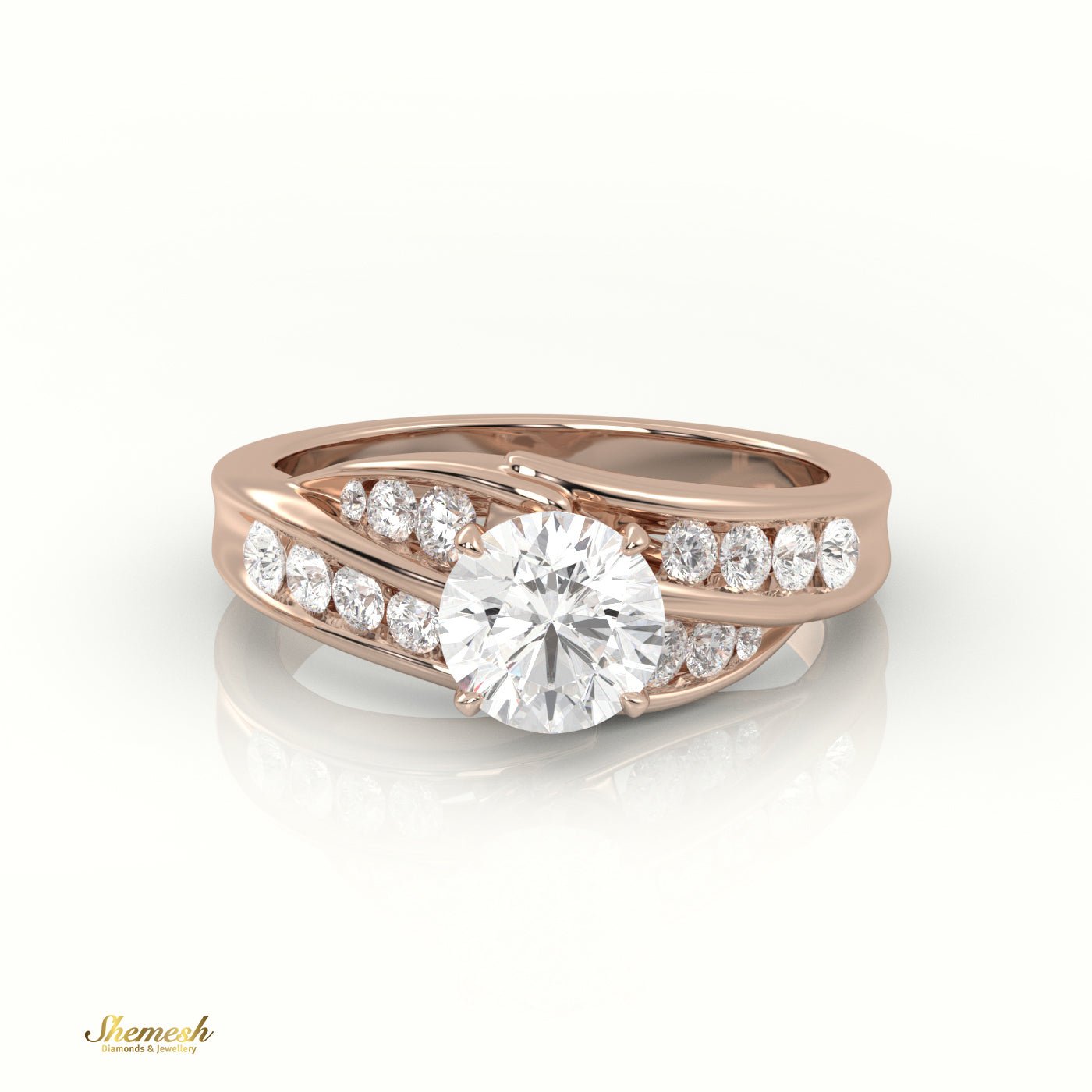 18K Gold Round Cut Diamond 4 - Prong Twisting Designer Engagement Ring - shemesh_diamonds