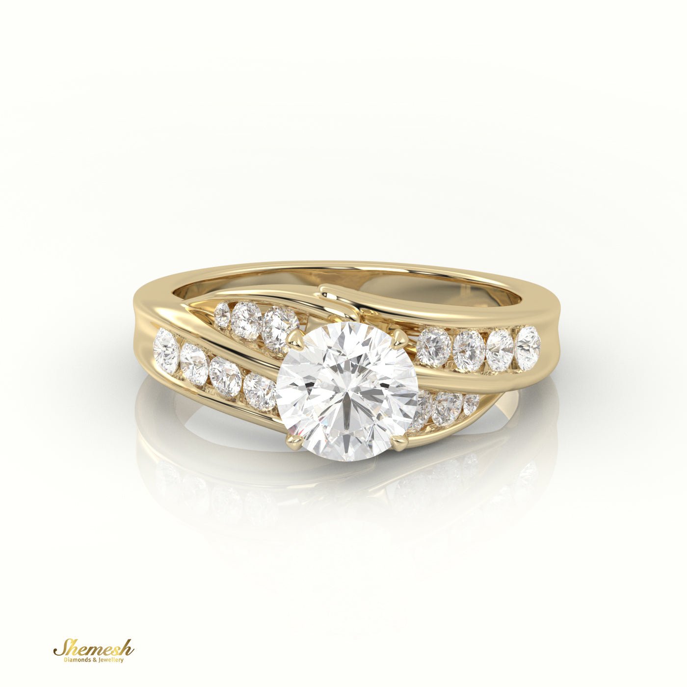 18K Gold Round Cut Diamond 4 - Prong Twisting Designer Engagement Ring - shemesh_diamonds