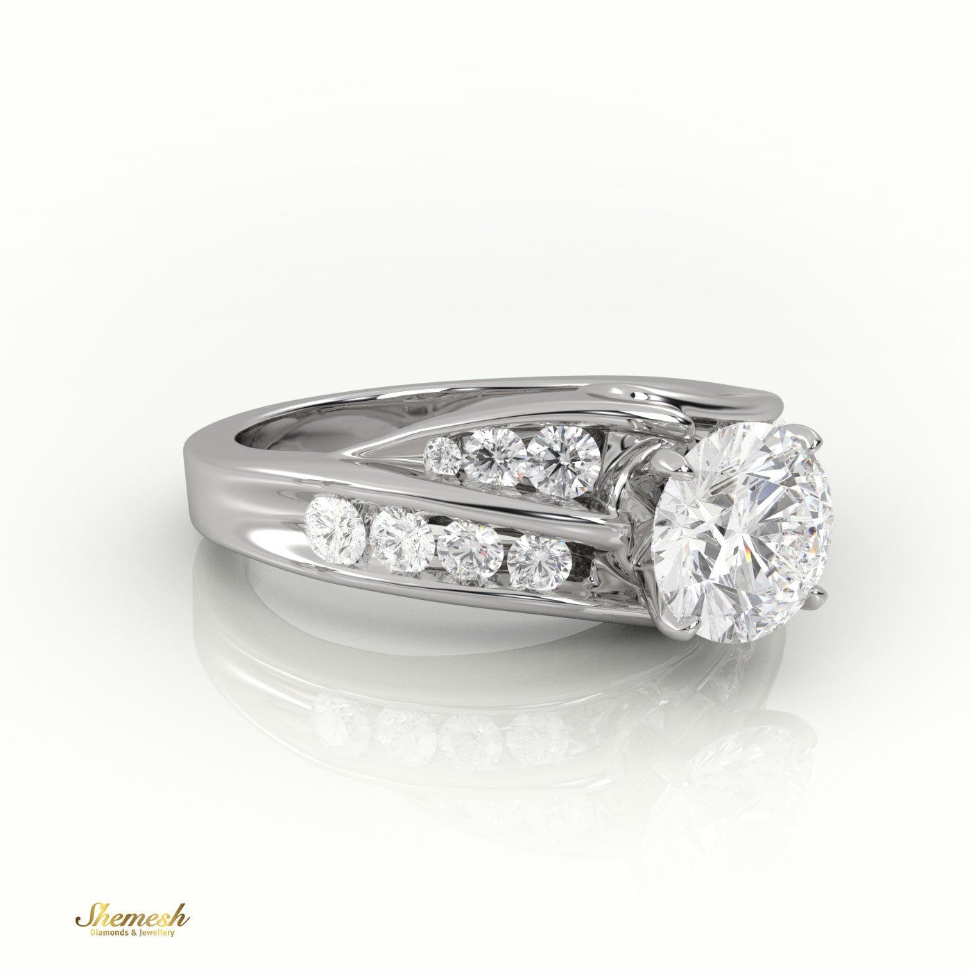 18K Gold Round Cut Diamond 4 - Prong Twisting Designer Engagement Ring - shemesh_diamonds