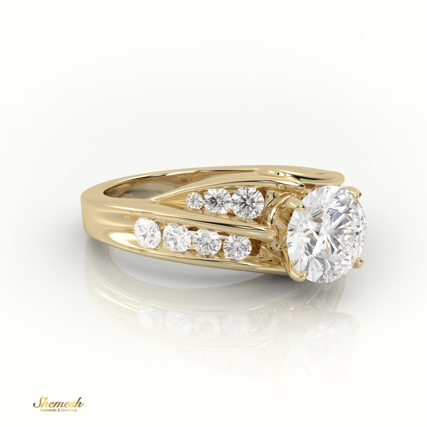 18K Gold Round Cut Diamond 4 - Prong Twisting Designer Engagement Ring - shemesh_diamonds