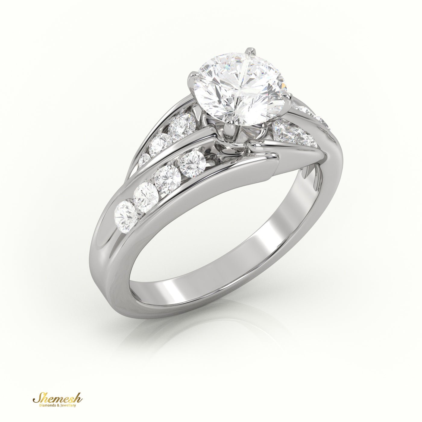 18K Gold Round Cut Diamond 4 - Prong Twisting Designer Engagement Ring - shemesh_diamonds